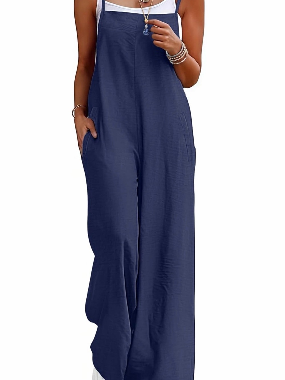 Women’s Navy Wide-Leg Linen Jumpsuit